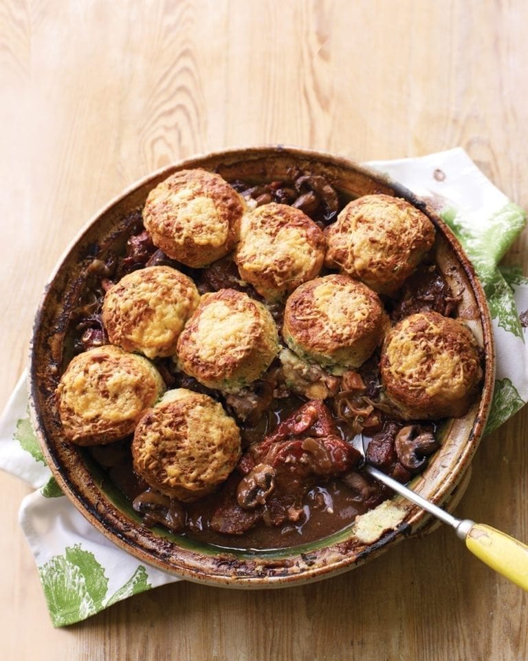 Braised beef in ale with scone topping